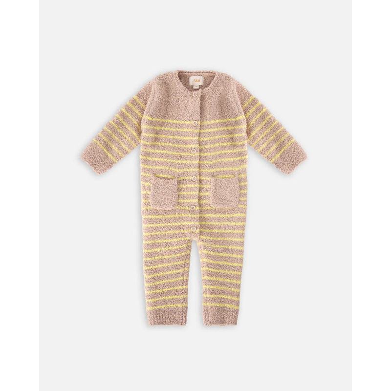 Pecan Stripe Long Sleeve Romper