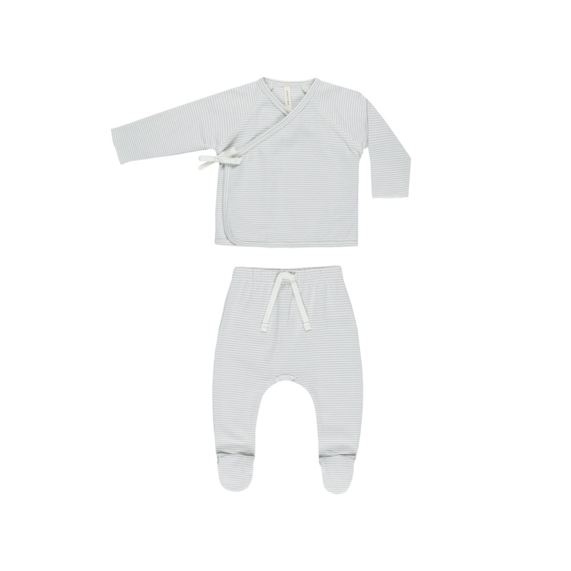 Wrap Top & Footed Pant Set - Sky