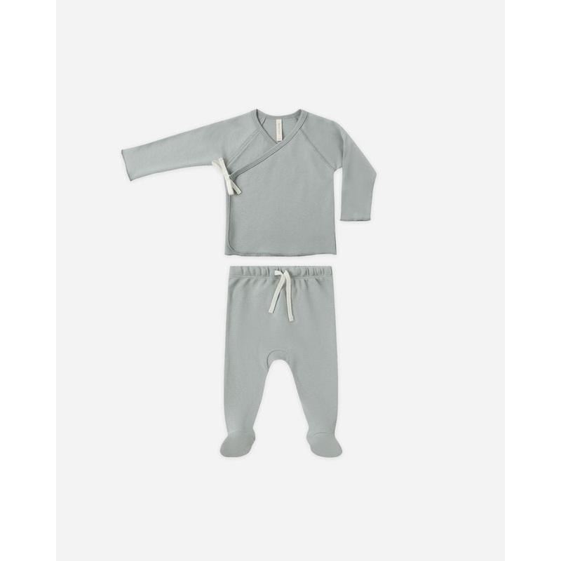 Wrap Top + Footed Pant Set - Steel
