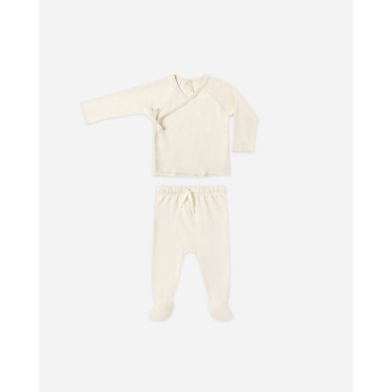 Wrap Top + Footed Pant Set - Natural