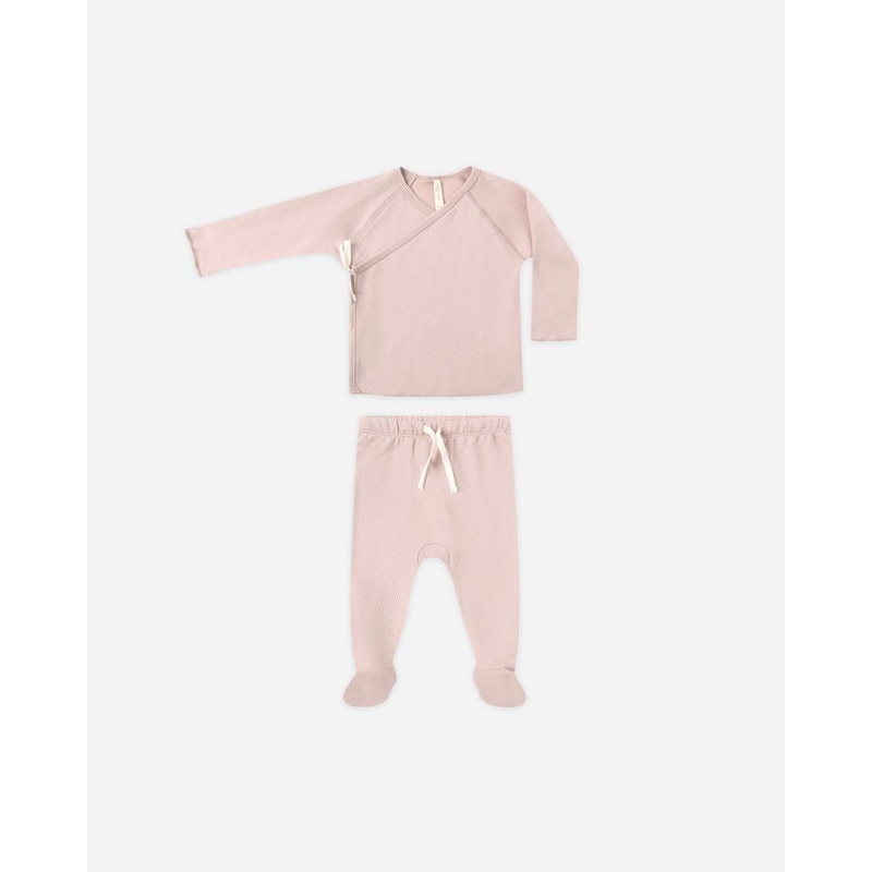 Wrap Top + Footed Pant Set - Rose