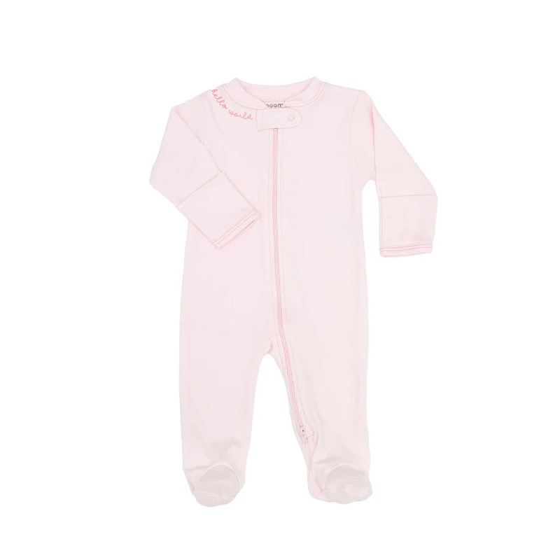 Hello World Zipper Footie - Pink
