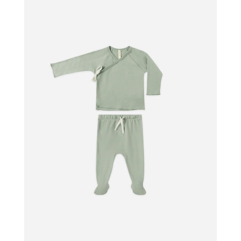 Wrap Top + Footed Pant Set - Fern