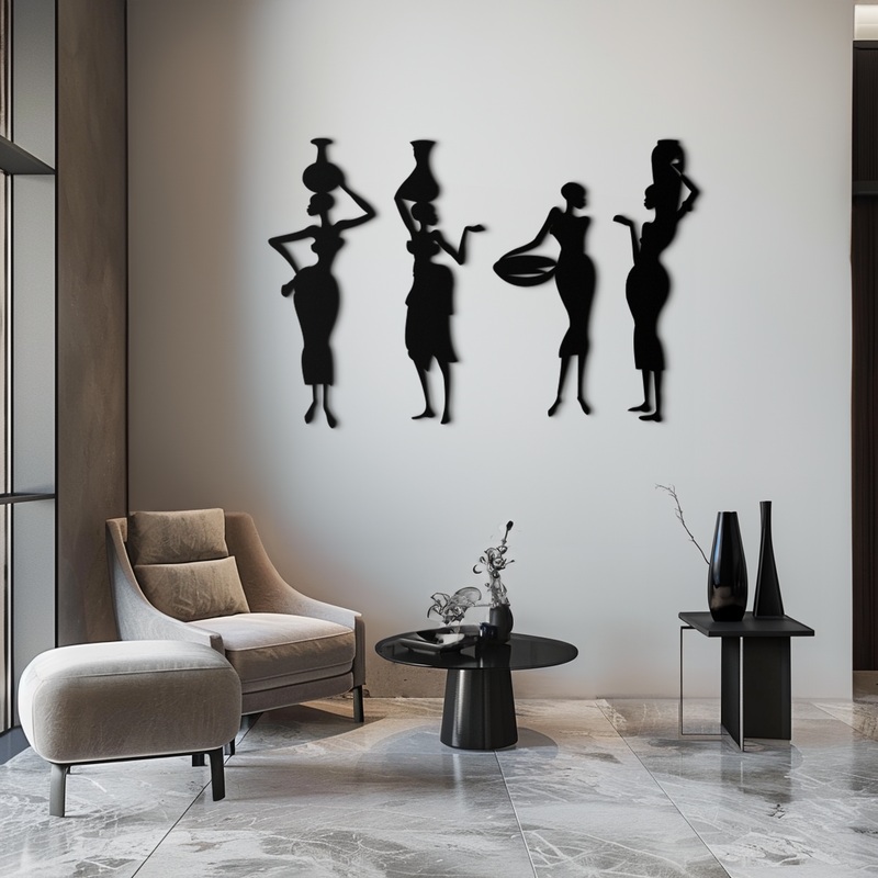 African Women Silhouette Metal Wall Art - Elegant Tribal Wall Decor - KAF136