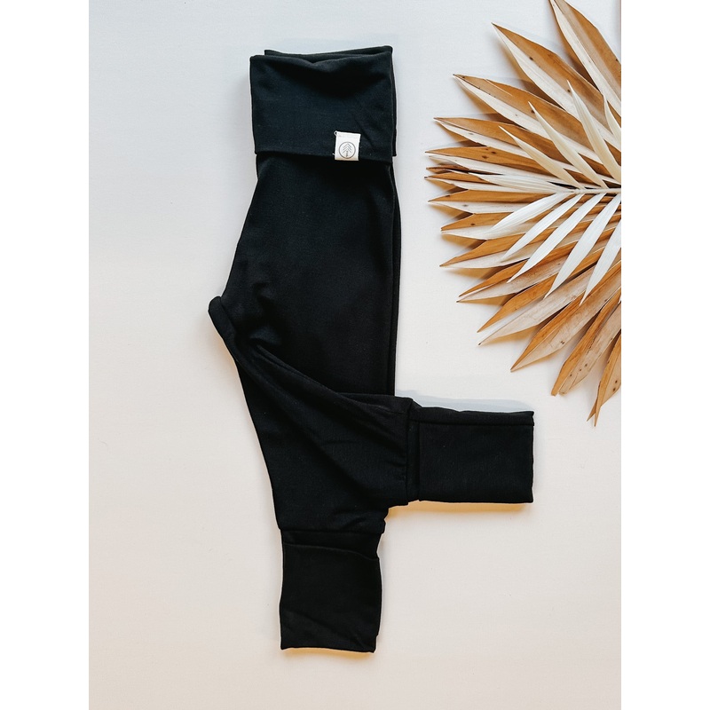 *PREORDER* Fold Over Footie Leggings | Black | Luxury Bamboo