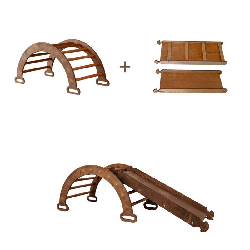 2in1 Montessori Arch Set: Climbing Arch/Rocker Balance + Slide Board/Climbing Ramp