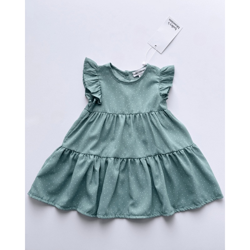 Adaline Tiered Flutter Sleeve Dress - Blue with White Dots