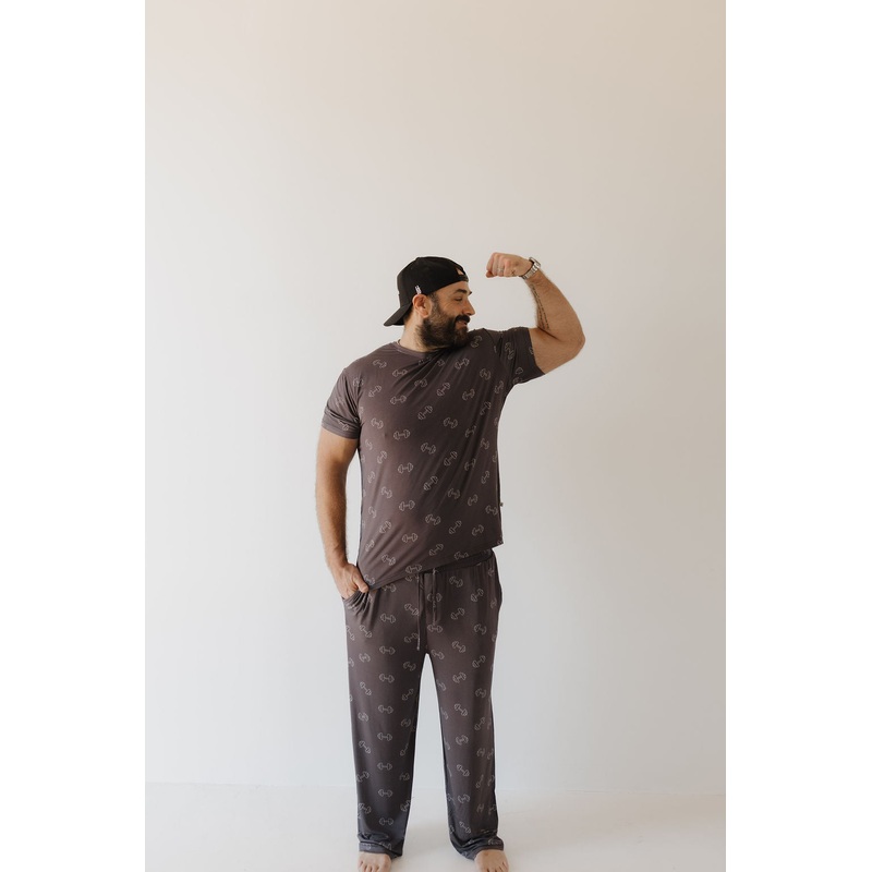 Bamboo Men's Short Sleeve Pajama | Charcoal Arm Day