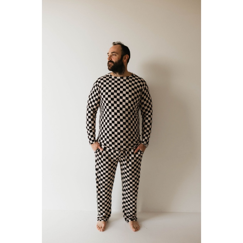 Adult Bamboo Pajamas | Black & White Checkerboard