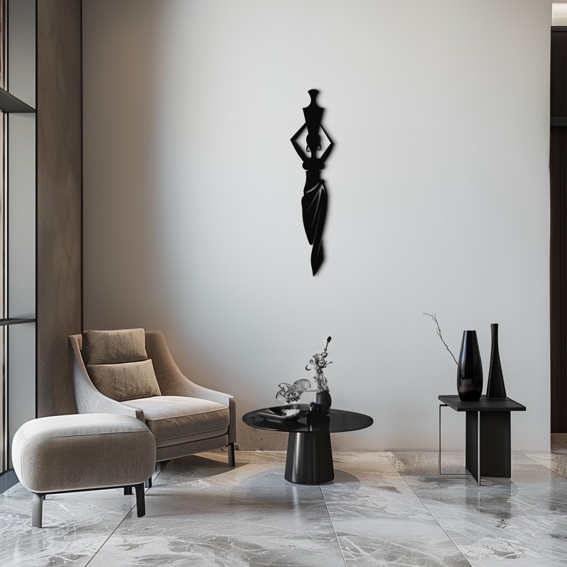 Abstract African Woman Metal Wall Art - Modern Black Steel Wall Decor - KAF125