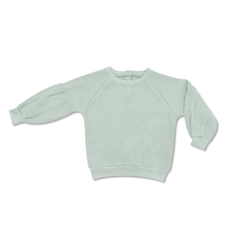 Waffle Balloon Sleeve Sweatshirt - Sage