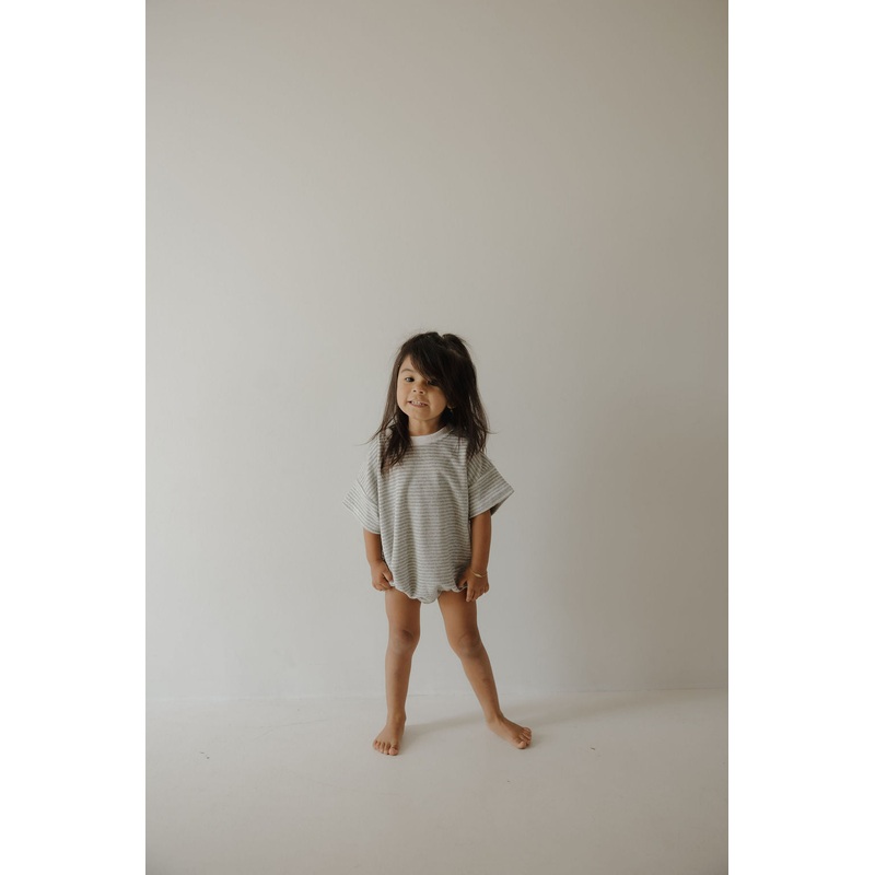 Terry T-Shirt Romper | Grey Stripe