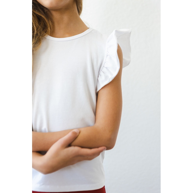 White S/S Ruffle Tee