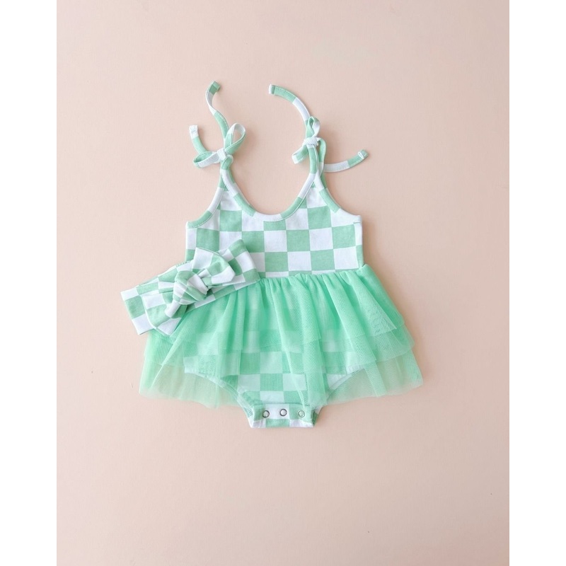 Tutu Romper | Checkered Mint