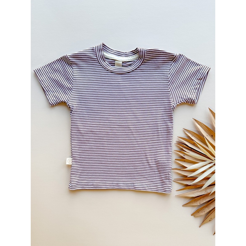 0/3m, 3/6m | Short Sleeve Essential Tee | Plum Stripe | Bamboo Organic Cotton
