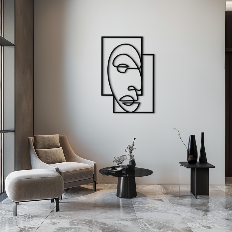 Abstract Minimalist Face Metal Wall Art  Modern Geometric Line Art - KAF064