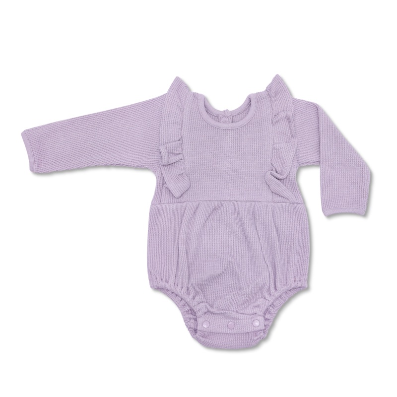 Waffle Long Sleeve Romper - Lavender