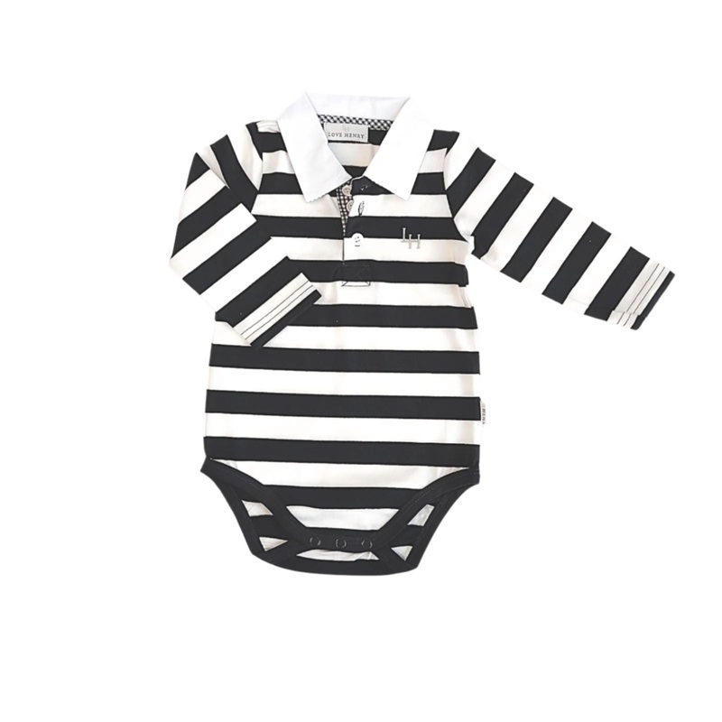 Love Henry - Baby Boys Freddie Polo Romper | Navy Stripe
