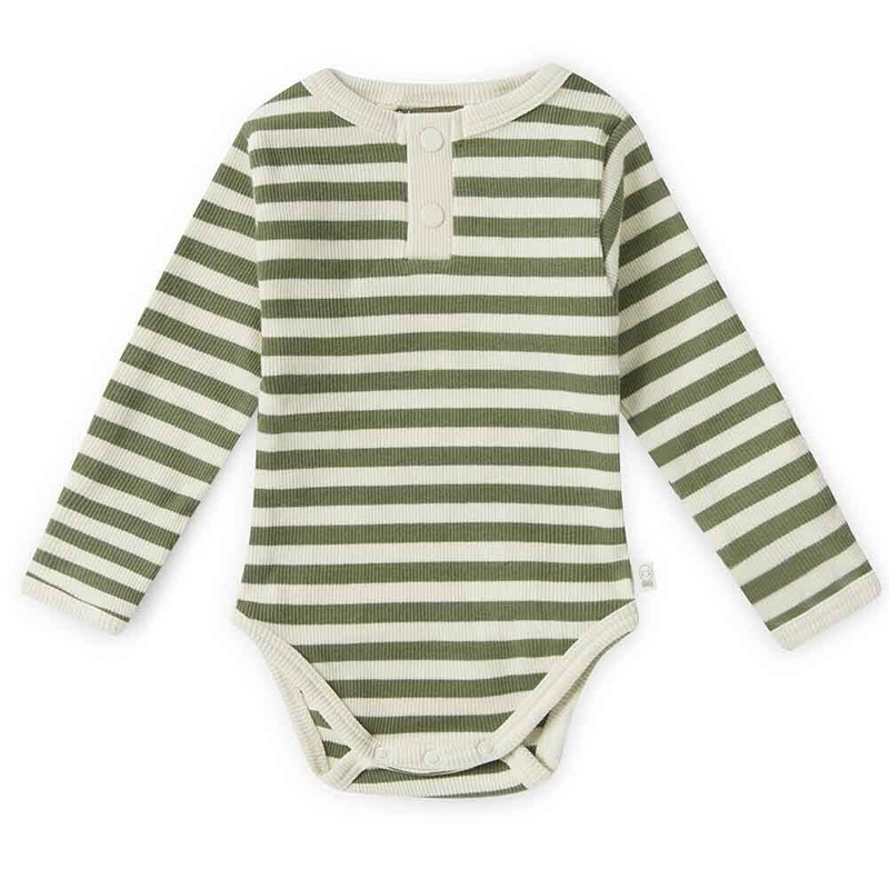 Snuggle Hunny - Organic Long Sleeve Bodysuit | Olive Stripe