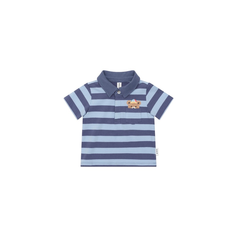 Huxbaby - Peeping Hux Blue Stripe Polo T-Shirt - HB2060W25