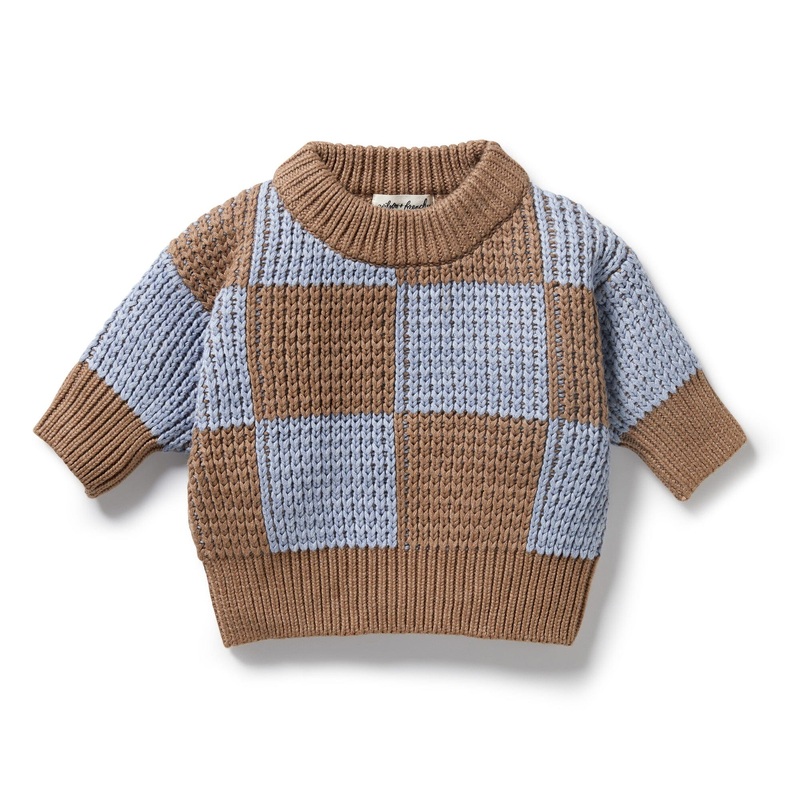 Wilson & Frenchy - Organic Knitted Check Jumper | Coco Blue Speckle