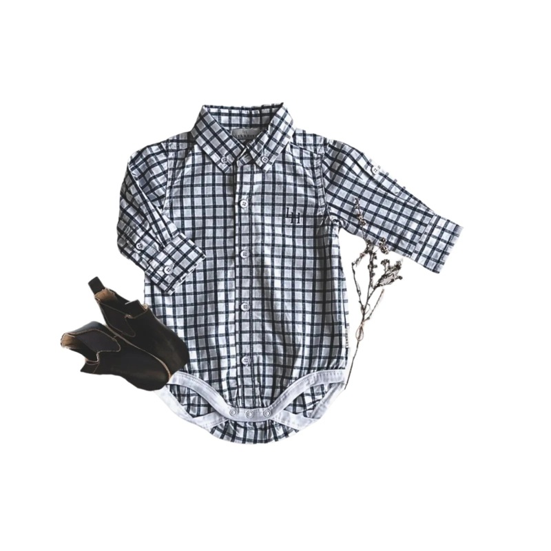 Love Henry - Baby Boys Oxford Shirt Romper | Blue Check