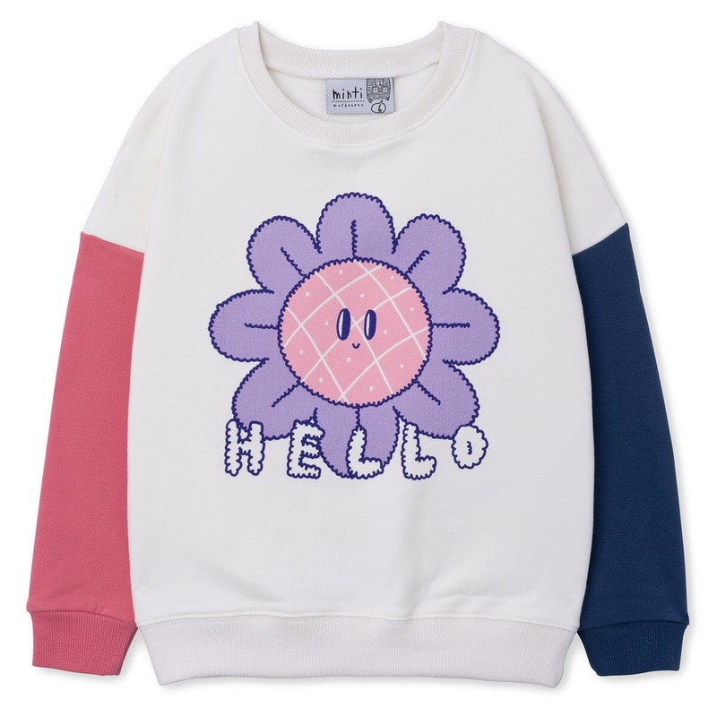 Minti Hello Bye Flower Furry Crew - Cream/Pink/Navy