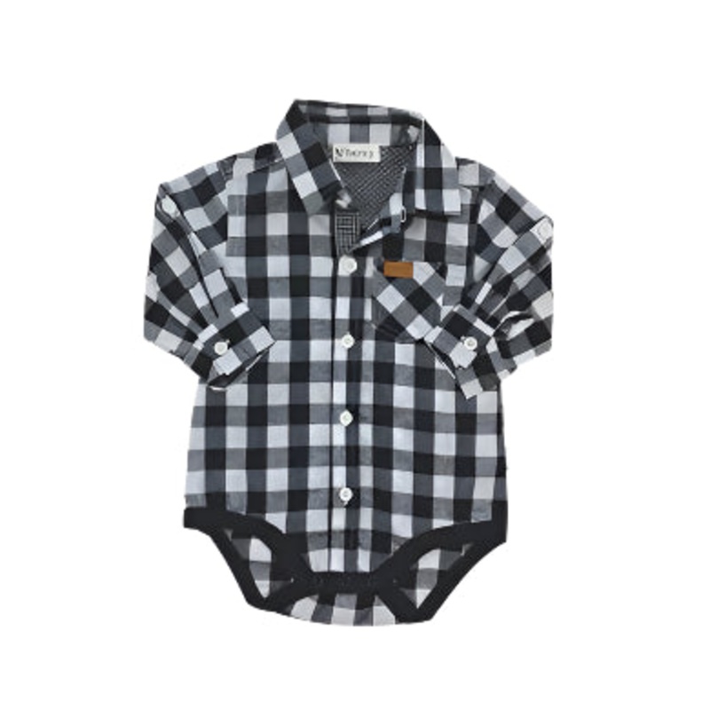 Love Henry - Baby Boys Dress Shirt Romper | Large Navy Check