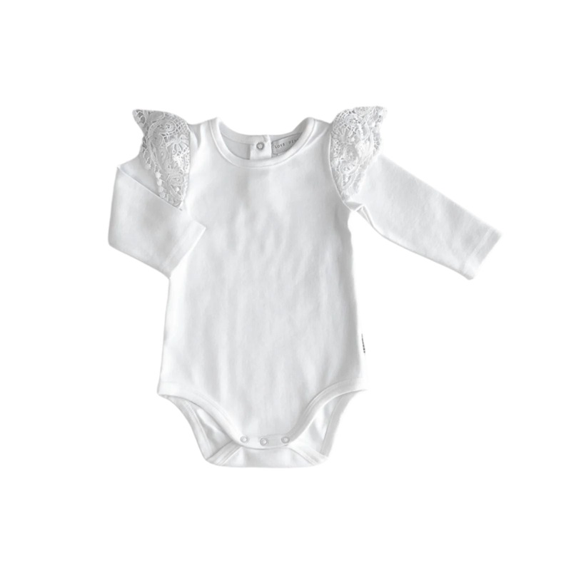 Love Henry - Baby Girls Lace Sleeve Romper | White