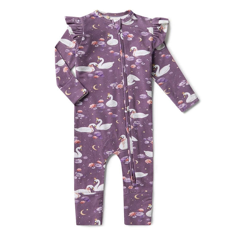 Snuggle Hunny - Organic Snugglesuit Convertible Romper | Midnight Swan
