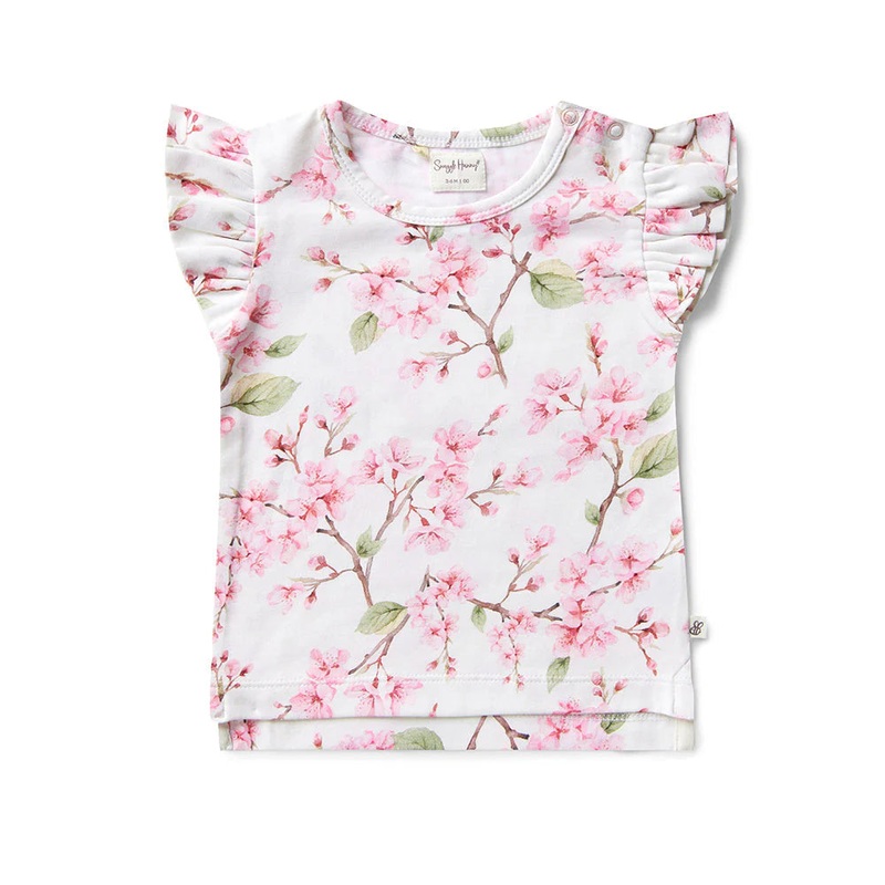 Snuggle Hunny - Organic T-Shirt with Frill | Cherry Blossom