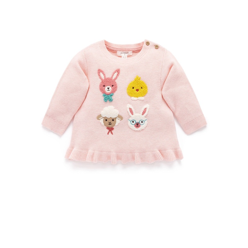 Purebaby - Bunny Friends Jumper | Apricot Melange