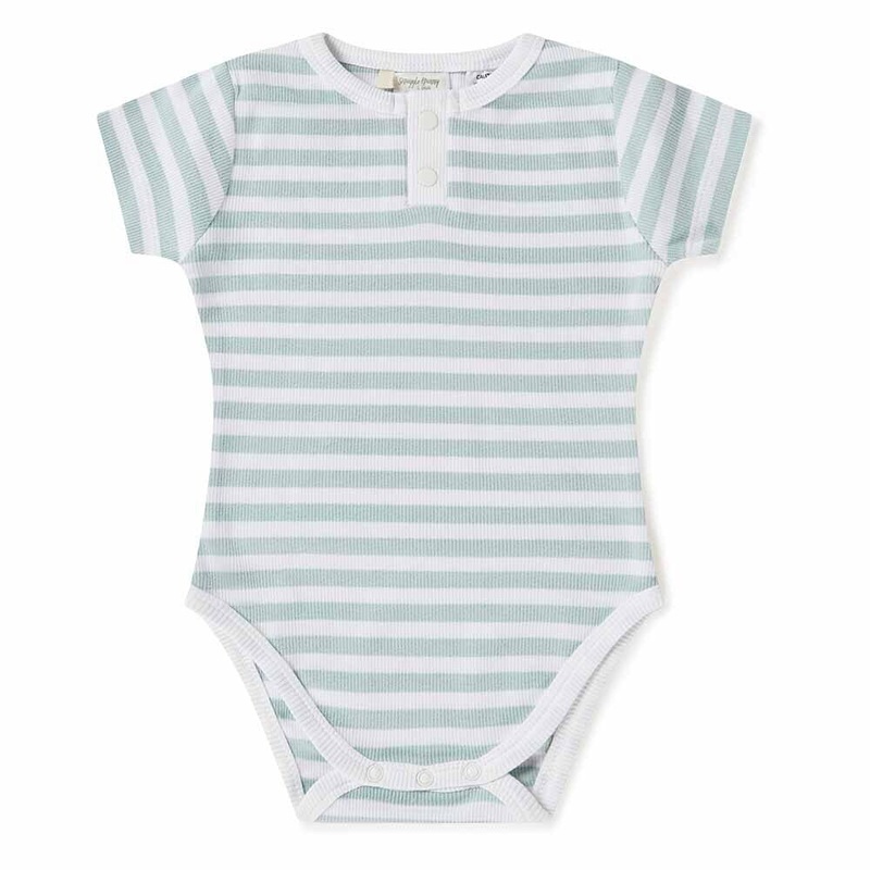 Snuggle Hunny - Organic Short Sleeve Bodysuit | Sage Stripe