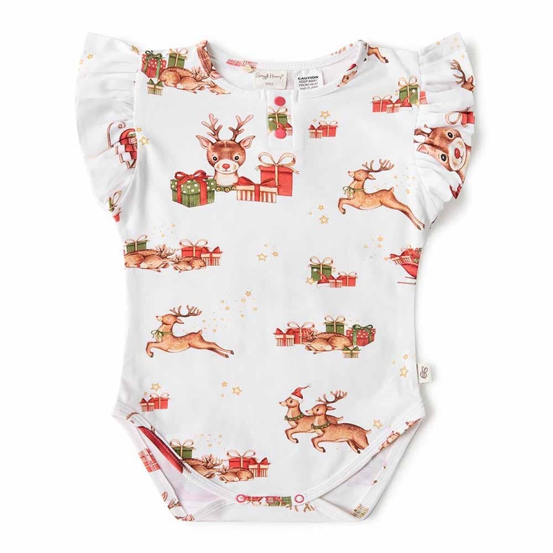 Snuggle Hunny - Organic Short Sleeve Bodysuit With Frill | Reindeer