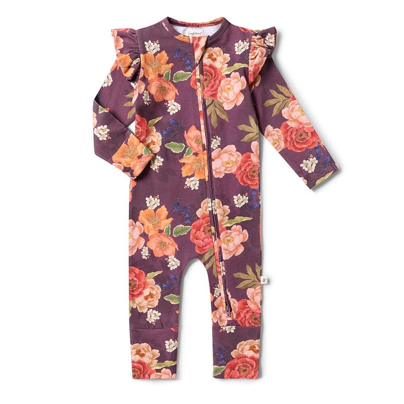Snuggle Hunny - Organic Snugglesuit Convertible Romper with Frill | Sienna