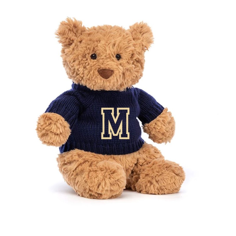 Jellycat - Bartholomew Bear | Medium With Navy Varsity Jumper
