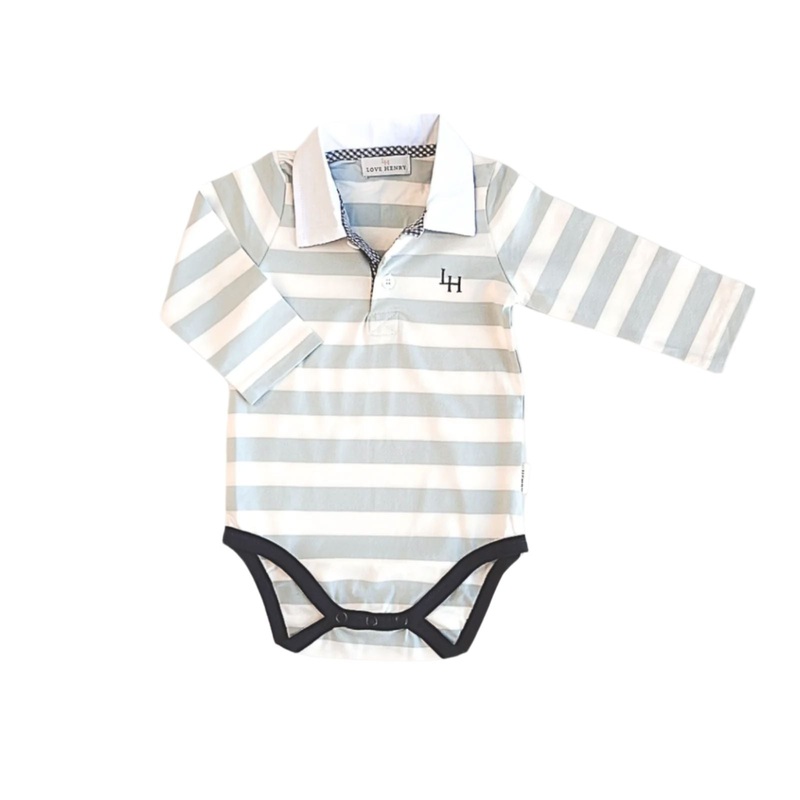 Love Henry - Baby Boys Freddie Polo Romper | Blue Stripe