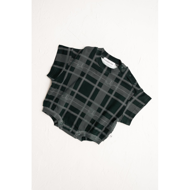 Cinnamon Baby - Plaid T-Shirt Romper | Green - PREORDER