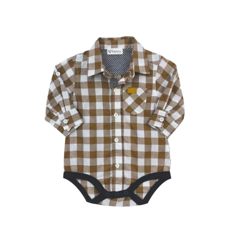 Love Henry - Baby Boys Dress Shirt Romper | Large Bronze Check