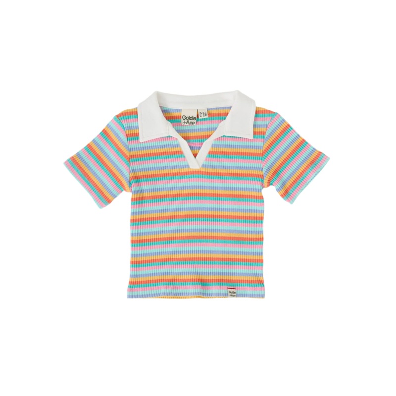 Goldie & Ace - Pia Collared T-Shirt | Rainbow Stripe