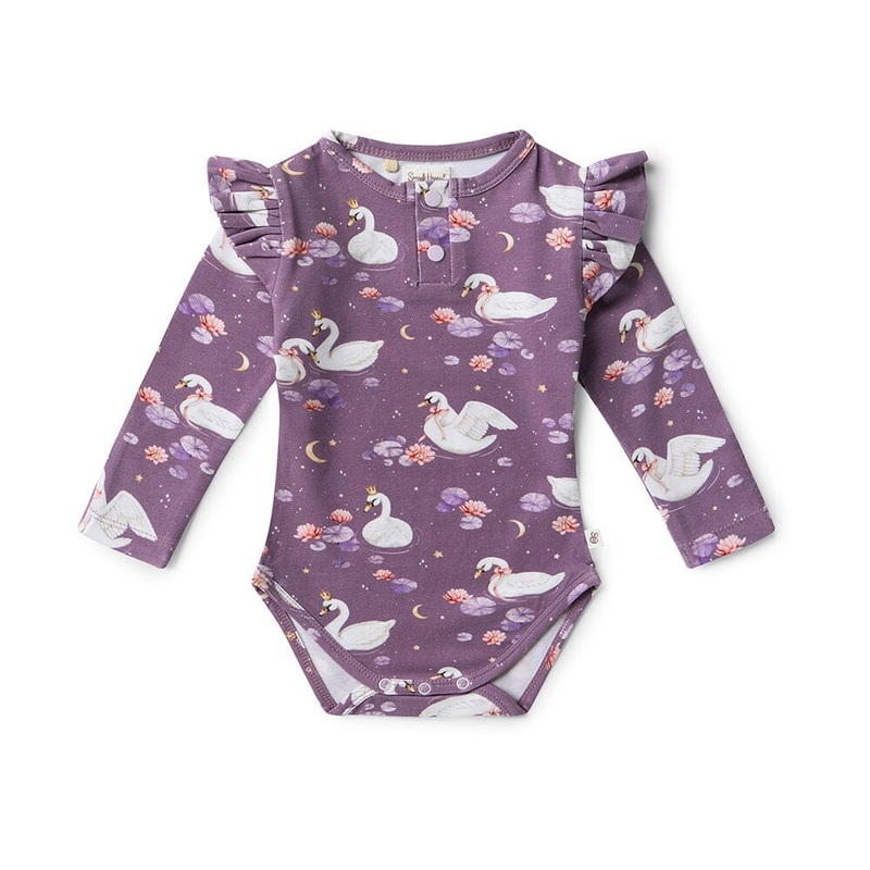 Snuggle Hunny - Organic Long Sleeve Bodysuit with Frill | Midnight Swan