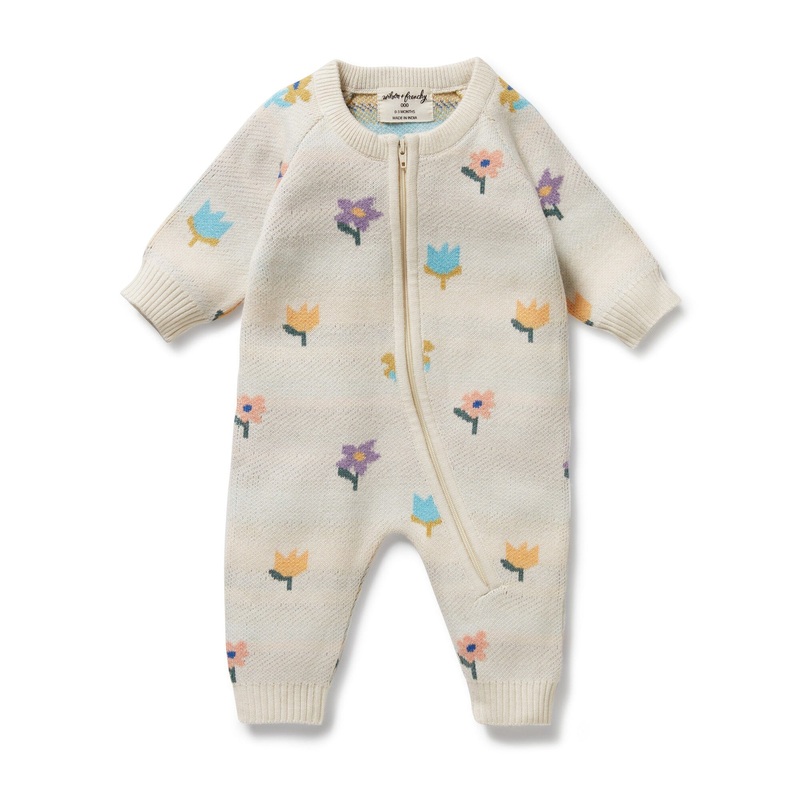 Wilson & Frenchy - Organic Knitted Jacquard Growsuit | Flower Pop