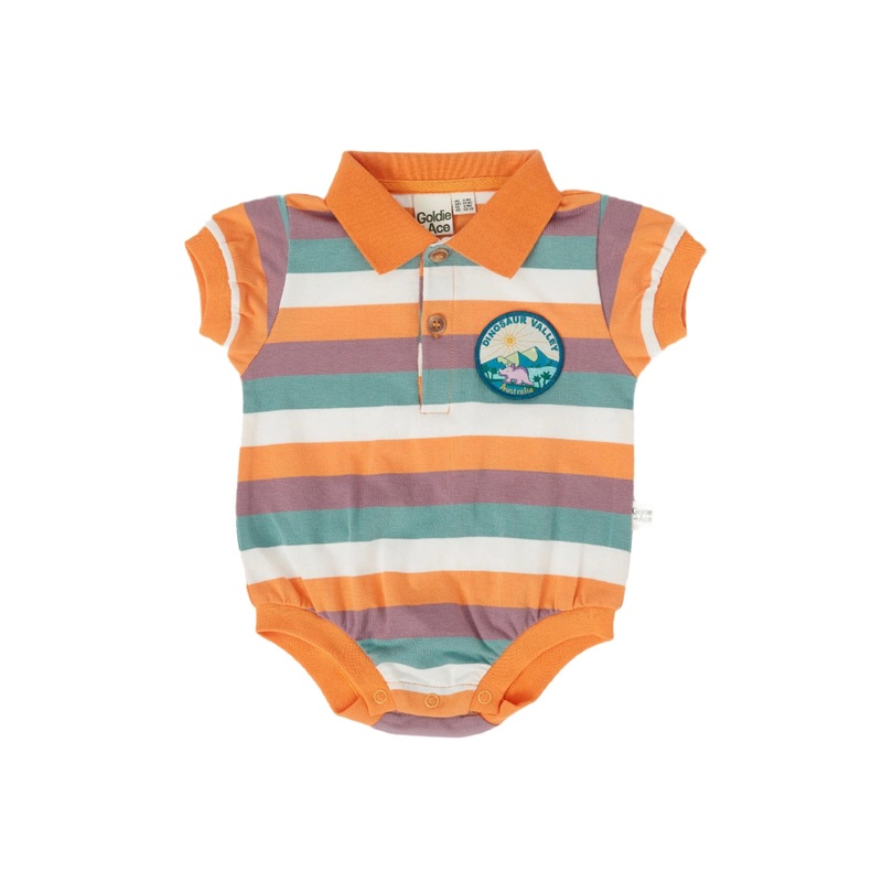 Goldie & Ace - Dino Valley Nostalgia Stripe Polo Romper