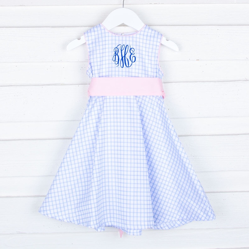 Blue Windowpane Sash Dress