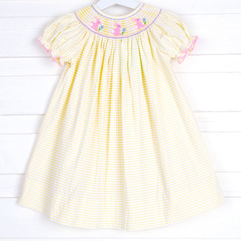 Bunny Smocked Yellow Windowpane Bishop Dress