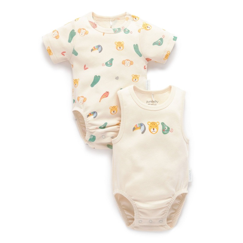 Purebaby - 2 Pack Ribbed Bodysuit | Fiesta
