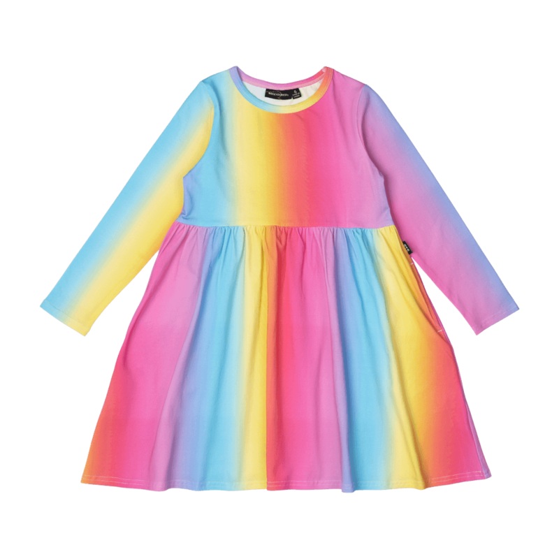 Rock Your Baby Rainbow LS Dress in Rainbow Multicolour