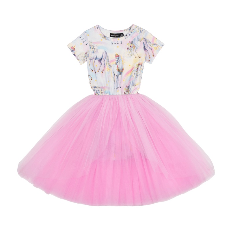 Rock your baby sorbet unicorn SS flounce dress in multicolour