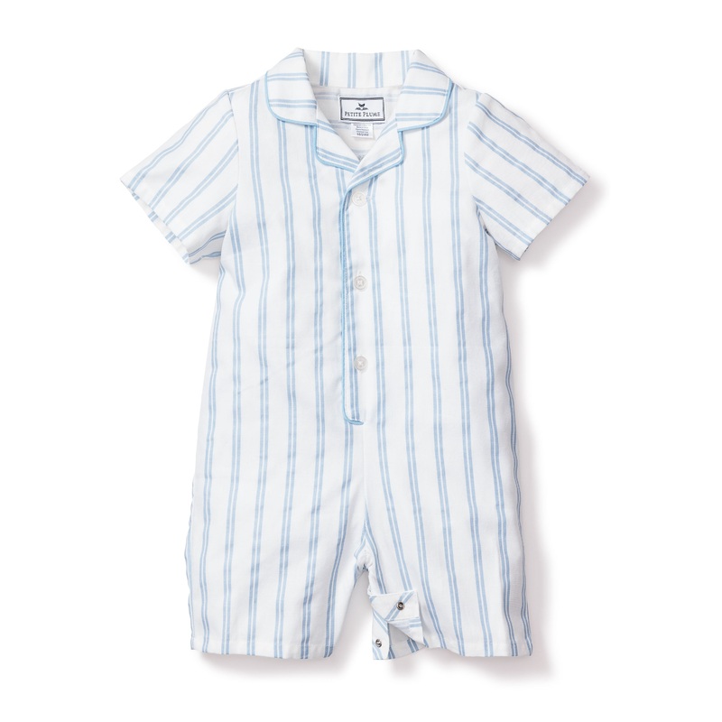 Babys Twill Summer Romper in Periwinkle Stripe