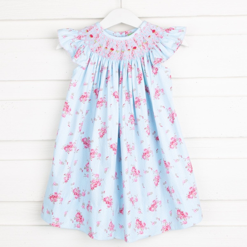 English Rose Geometric Smocked Angel Sleeve Dress